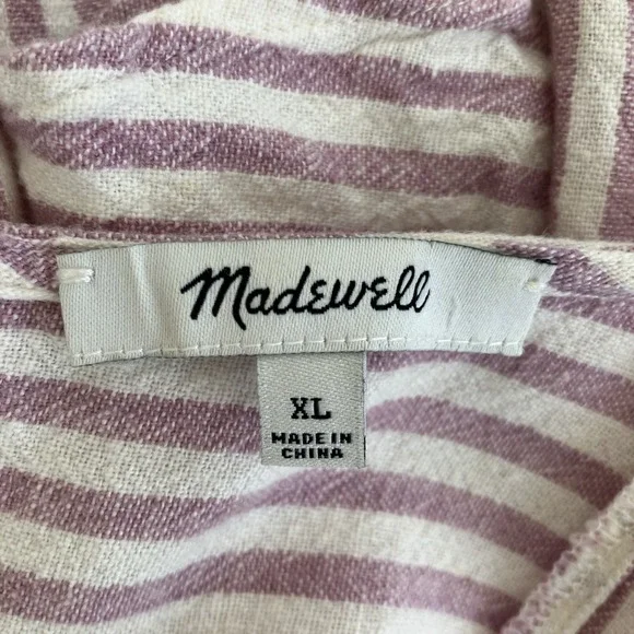 Madewell Striped Tunic Shift Dress Linen Blend Coastal Preppy Button Back XL - Picture 10 of 10